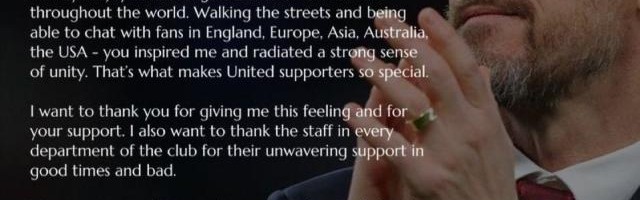 滕哈赫感谢曼联球迷：祝你们未来充满奖杯和荣耀